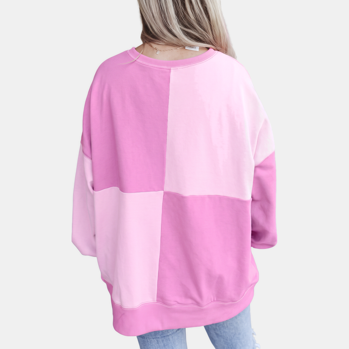 Women's Oversized Crewneck Sweatshirt with Button Placket and Side Slits