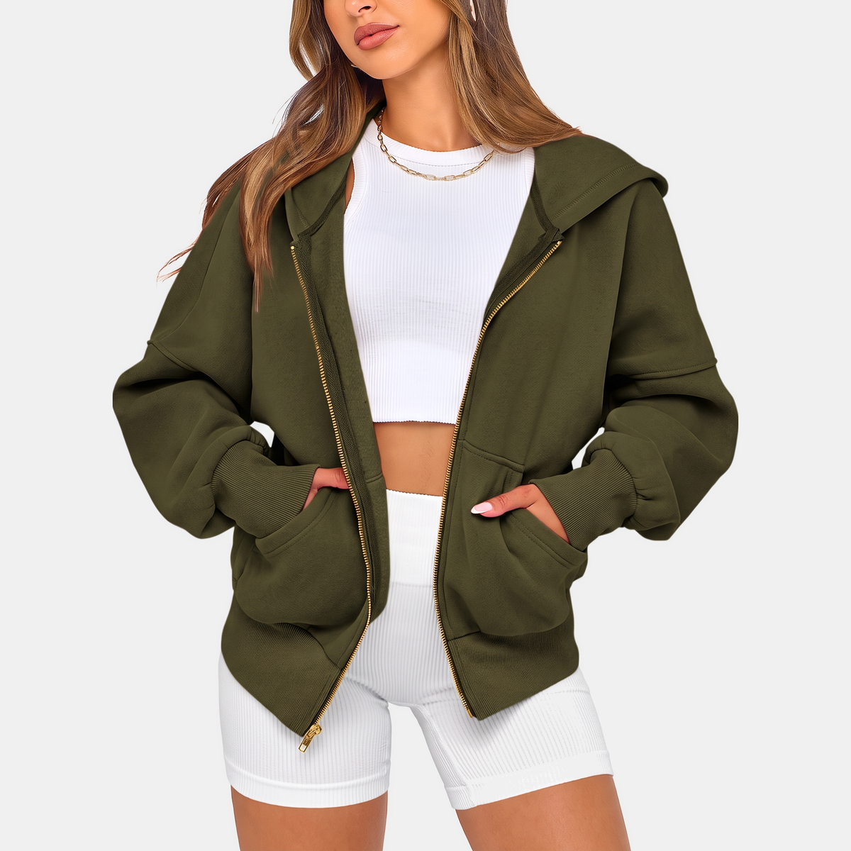 Women's Zip Up Hoodie Cropped Fleece Sweatshirt with Pockets