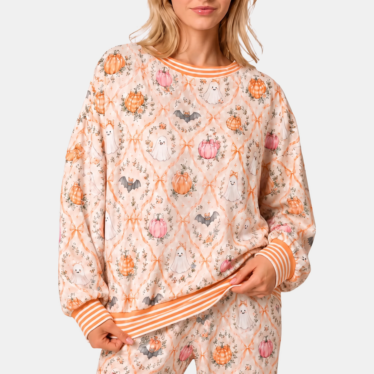 Women's Halloween Print Pajama Sets Long Sleeve Jogger Lounge Set