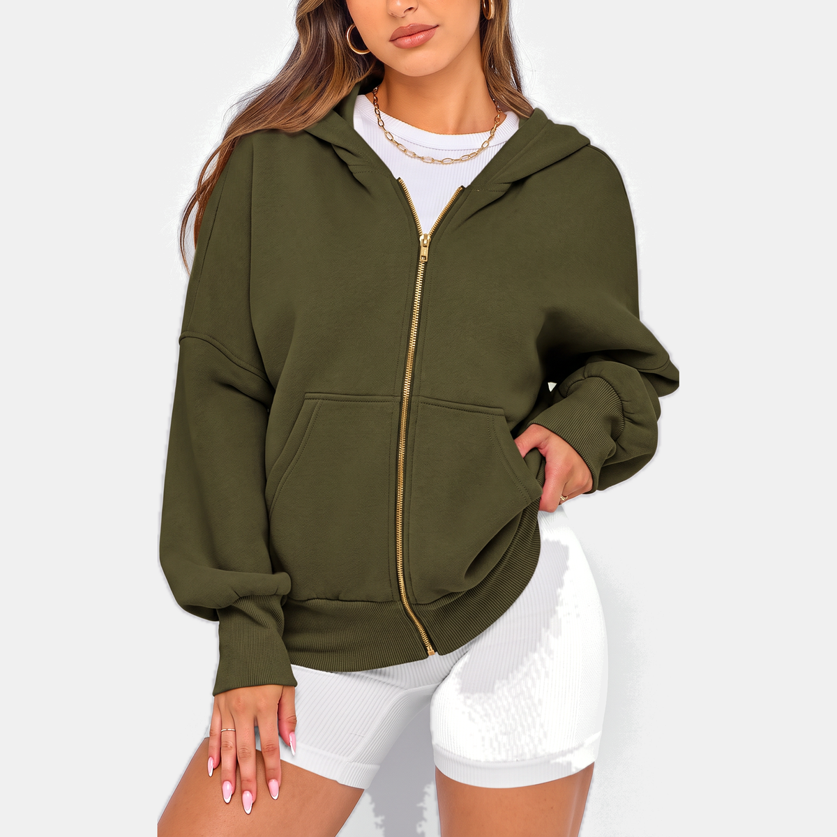 Women's Zip Up Hoodie Cropped Fleece Sweatshirt with Pockets