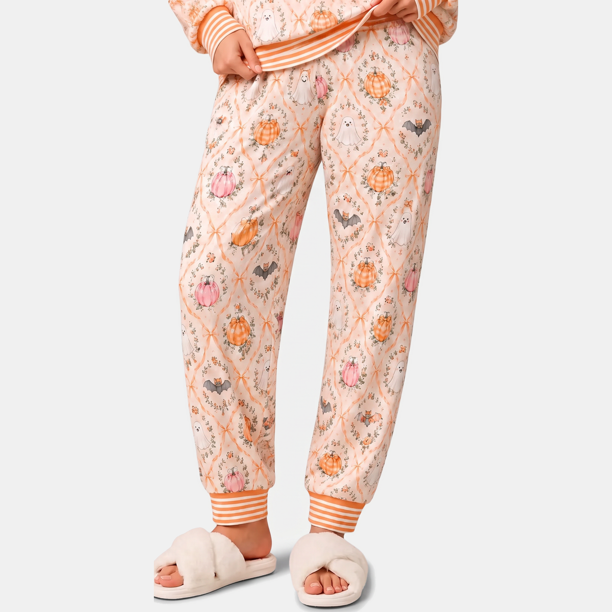 Women's Halloween Print Pajama Sets Long Sleeve Jogger Lounge Set