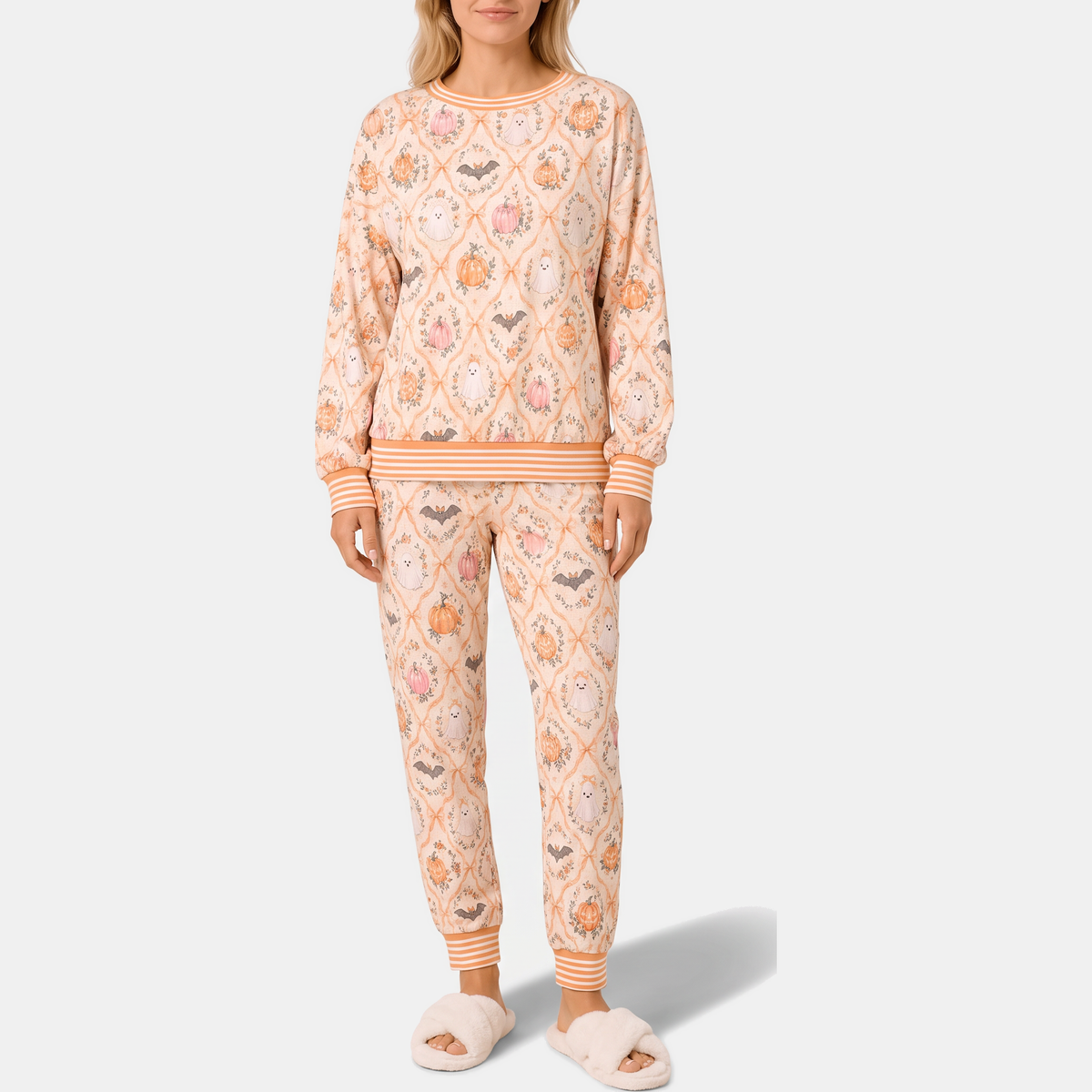 Women's Halloween Print Pajama Sets Long Sleeve Jogger Lounge Set