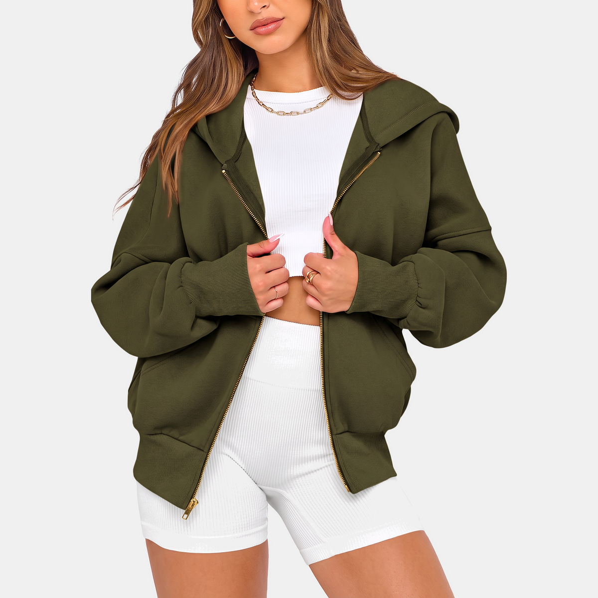 Women's Zip Up Hoodie Cropped Fleece Sweatshirt with Pockets