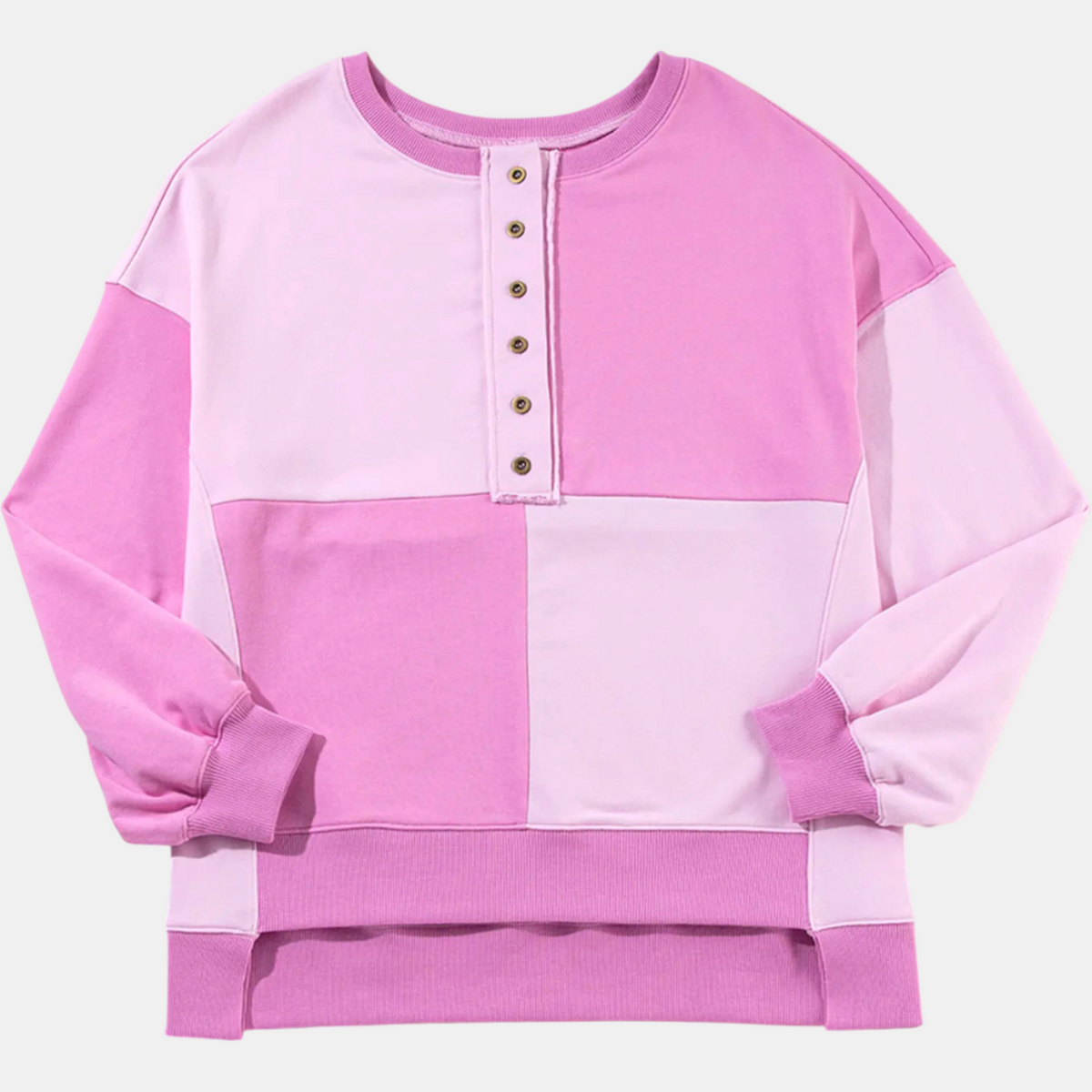 Women's Oversized Half Button Placket Colour Block Sweatshirt