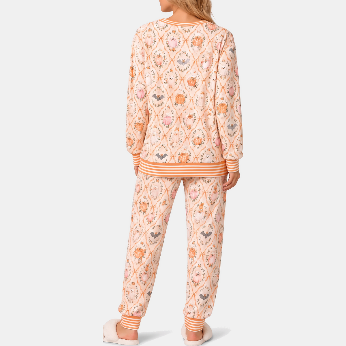 Women's Halloween Print Pajama Sets Long Sleeve Jogger Lounge Set