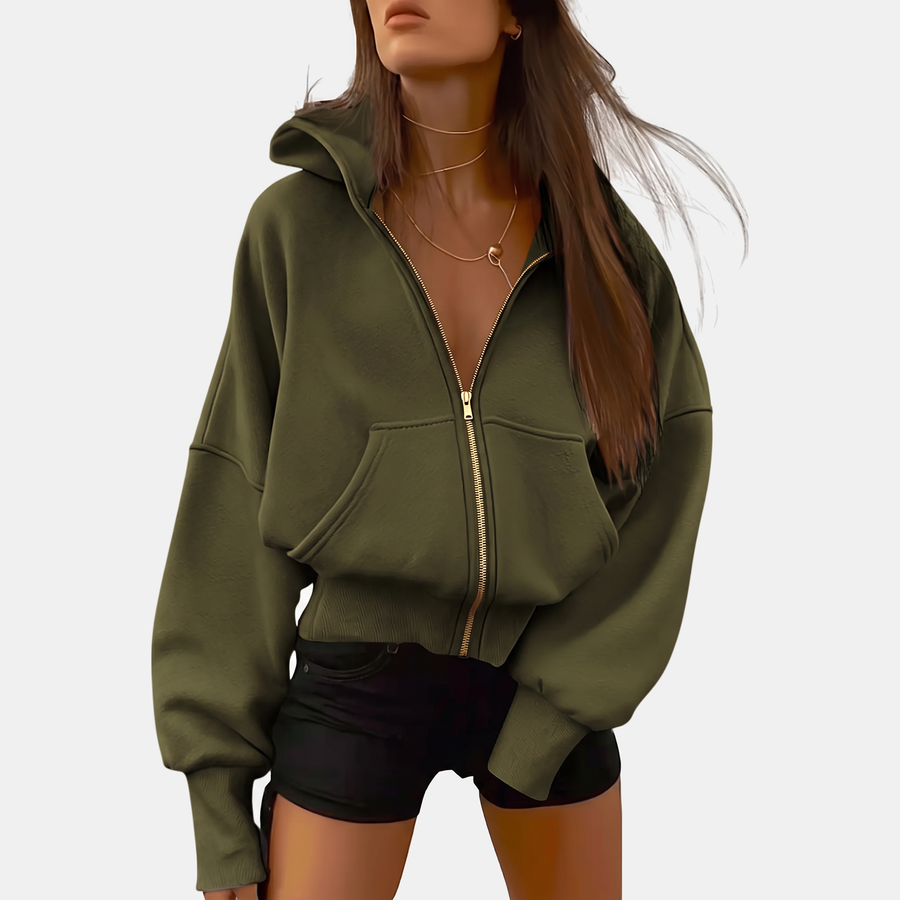 Women's Zip Up Hoodie Cropped Fleece Sweatshirt with Pockets