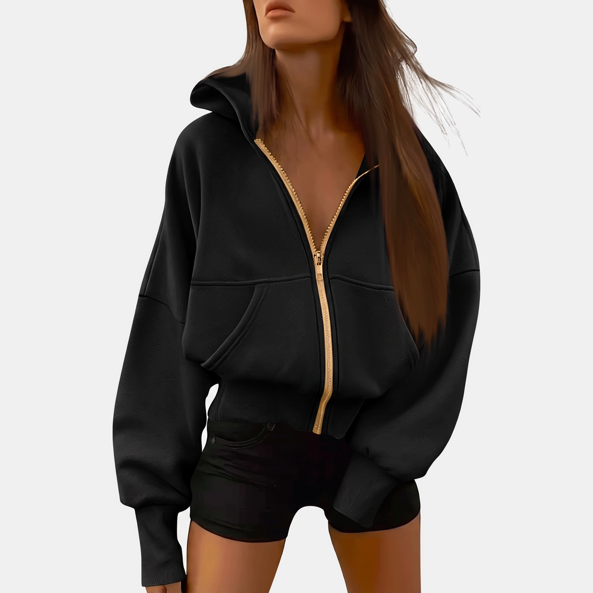 Women's Zip Up Hoodie Cropped Fleece Sweatshirt with Pockets
