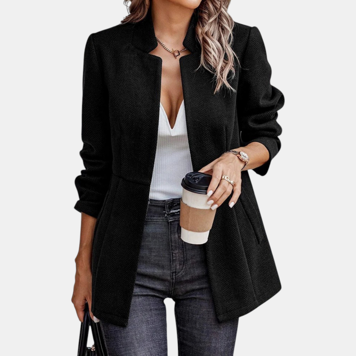 Women's Fitted Waist Seam Open Front Blazer Jacket