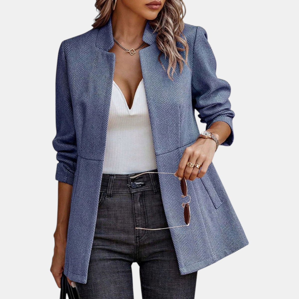 Women's Fitted Waist Seam Open Front Blazer Jacket