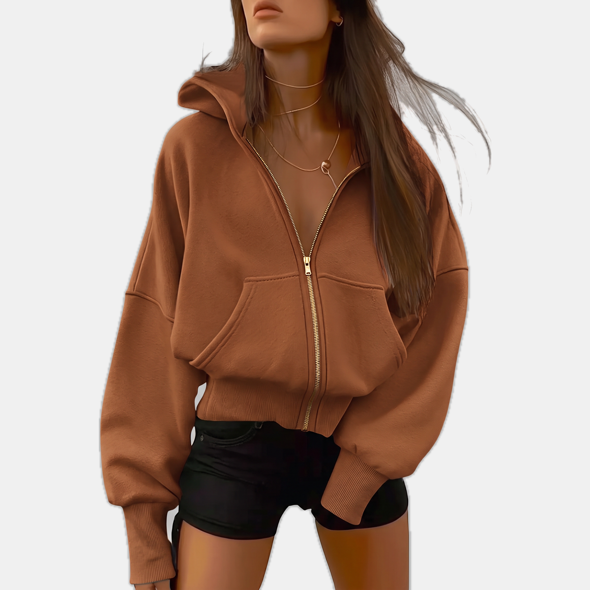 Women's Zip Up Hoodie Cropped Fleece Sweatshirt with Pockets