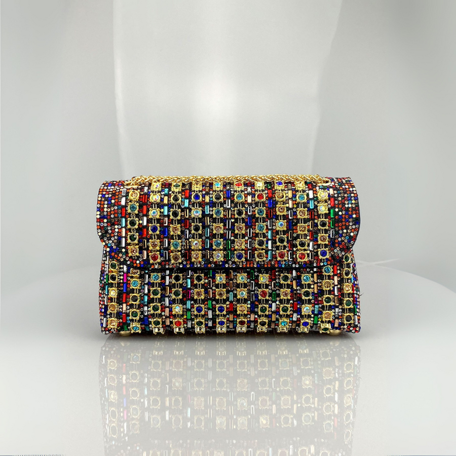 Lenny – Chic Chain Shoulder Bag with Colored Diamonds