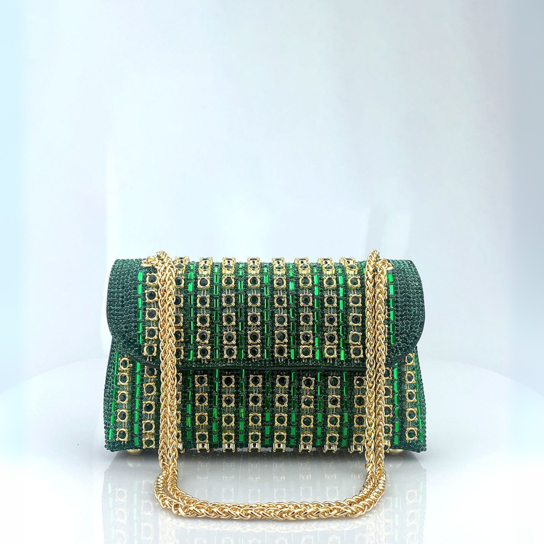 Lenny – Chic Chain Shoulder Bag with Colored Diamonds