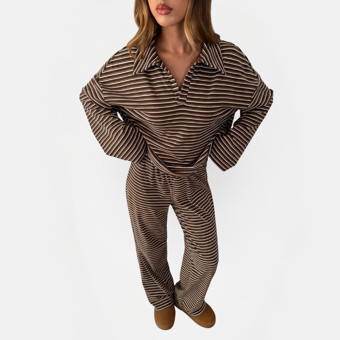 Women's Pajama Sets Striped Spread Collar Wide Leg Lounge Set