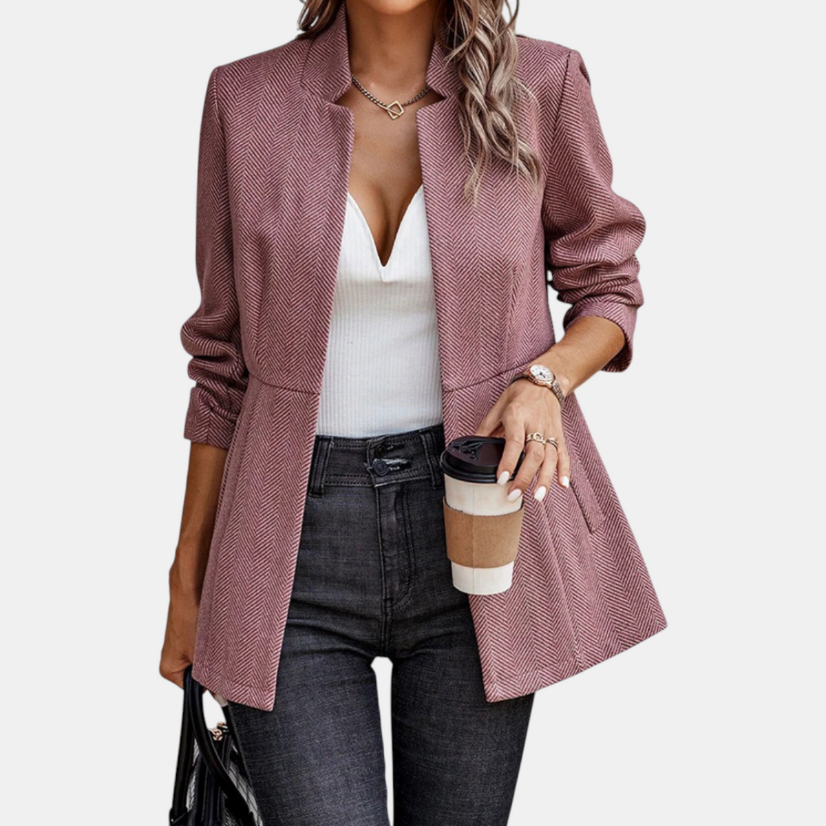 Women's Fitted Waist Seam Open Front Blazer Jacket