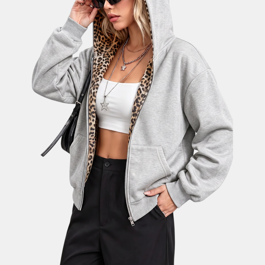 Women's Oversized Zip Up Hoodie with Fleece Lining Dropped Shoulder