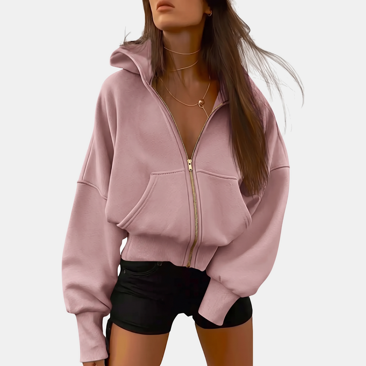 Women's Zip Up Hoodie Cropped Fleece Sweatshirt with Pockets
