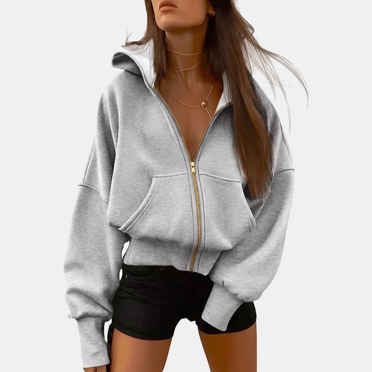 Women's Zip Up Hoodie Cropped Fleece Sweatshirt with Pockets