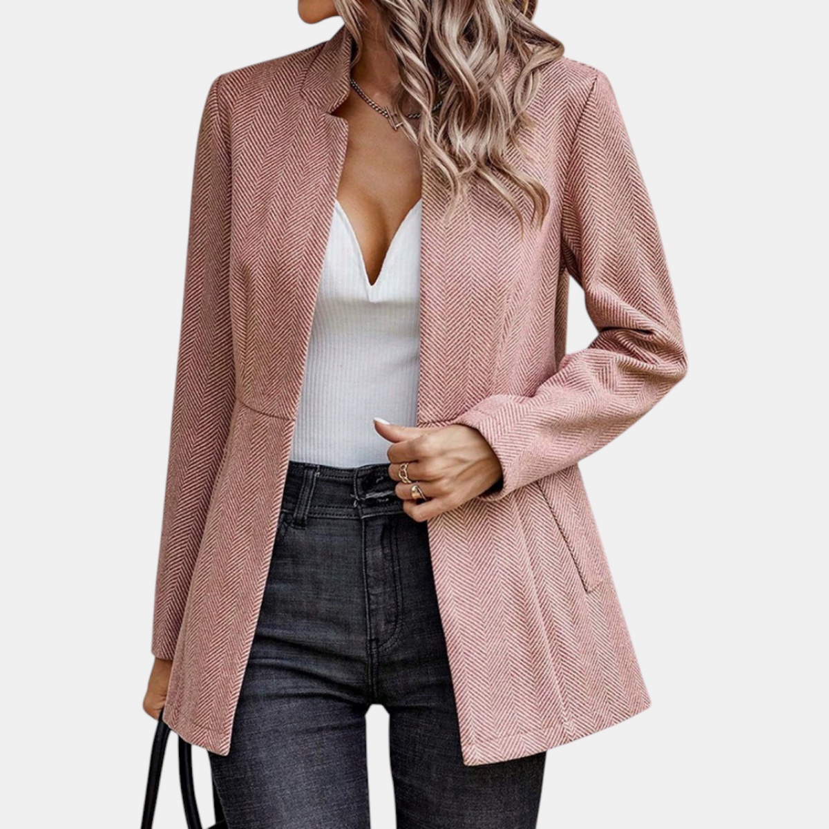 Women's Fitted Waist Seam Open Front Blazer Jacket