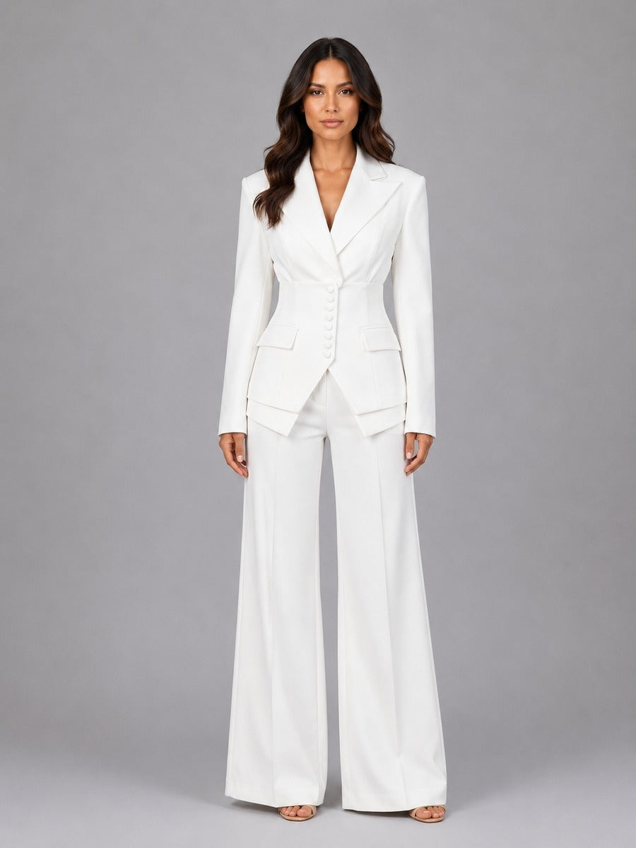 Sutton | Two-Piece Suit with Pointed-Waist Blazer and Palazzo Pants