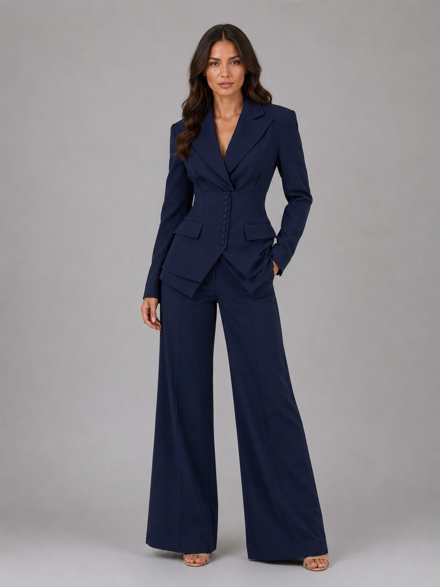Sutton | Two-Piece Suit with Pointed-Waist Blazer and Palazzo Pants