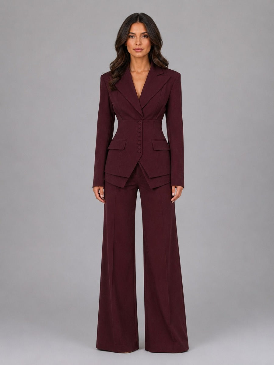 Sutton | Two-Piece Suit with Pointed-Waist Blazer and Palazzo Pants