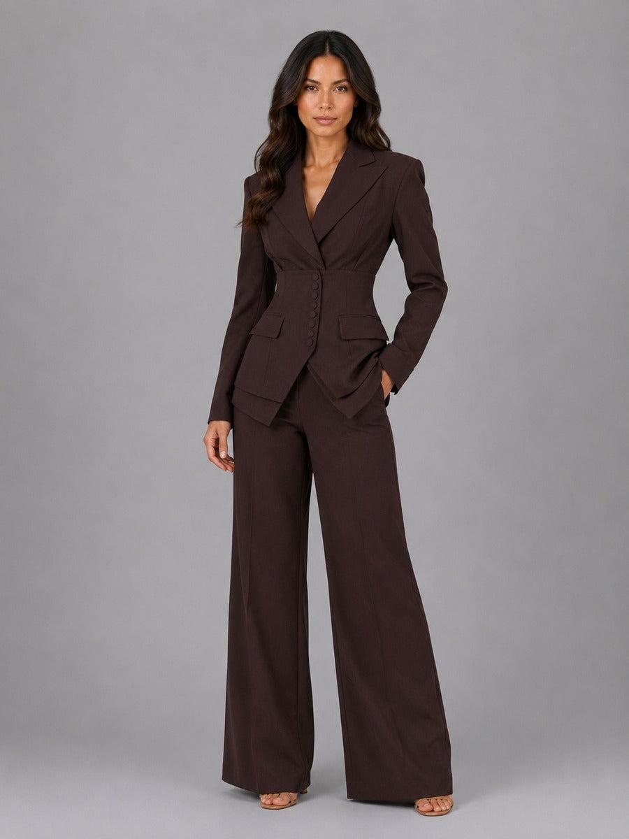 Sutton | Two-Piece Suit with Pointed-Waist Blazer and Palazzo Pants