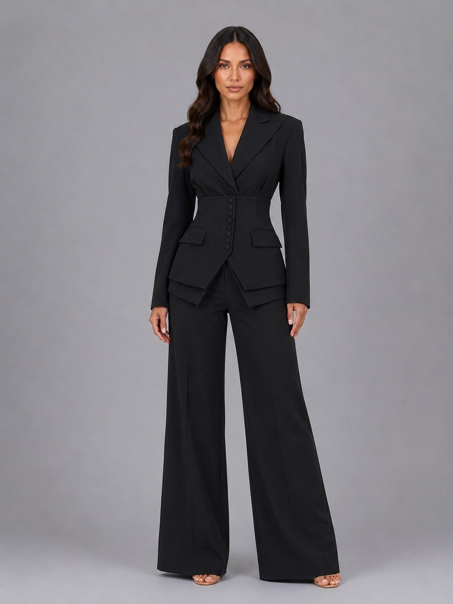 Sutton | Two-Piece Suit with Pointed-Waist Blazer and Palazzo Pants
