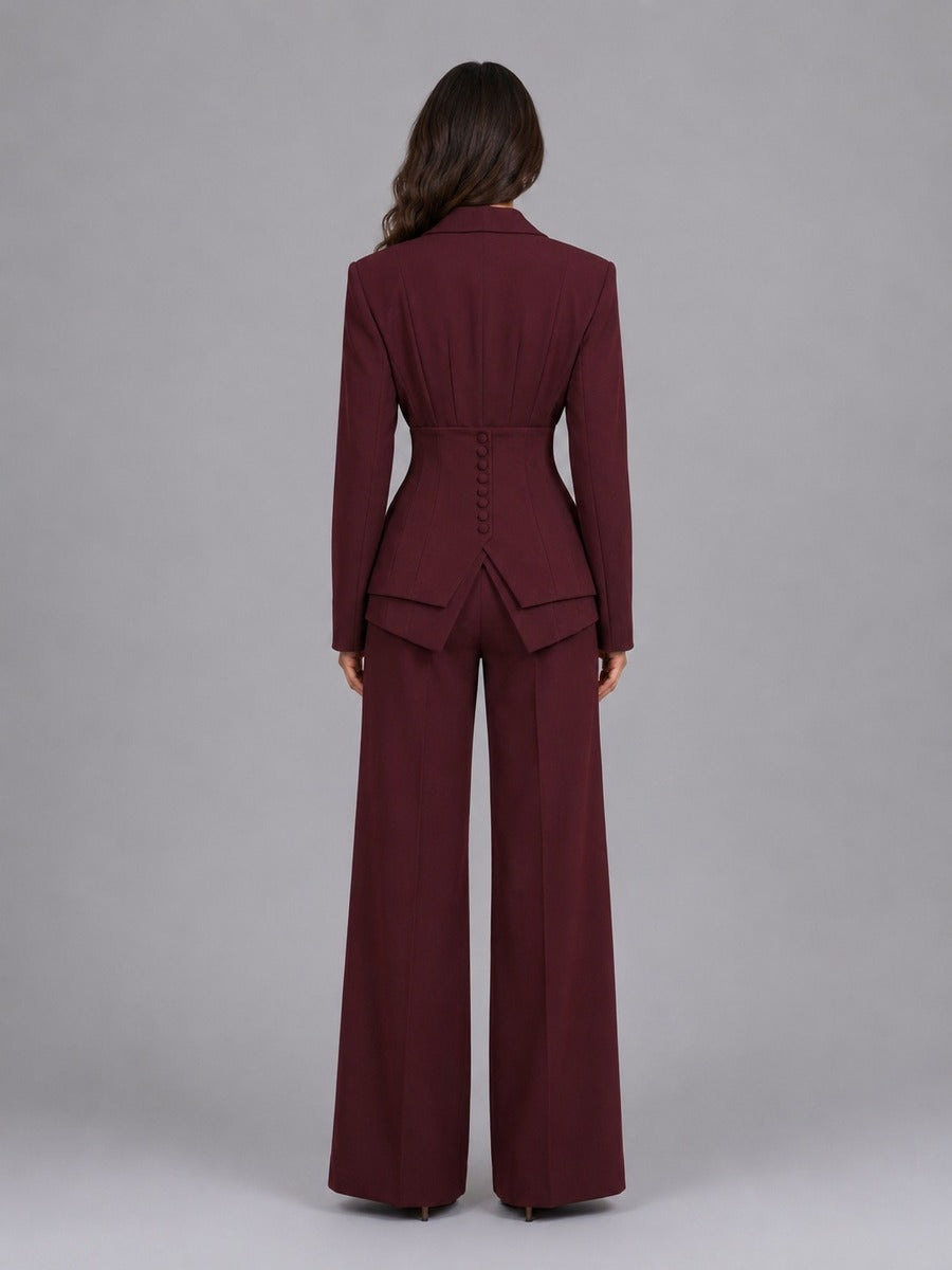 Sutton | Two-Piece Suit with Pointed-Waist Blazer and Palazzo Pants