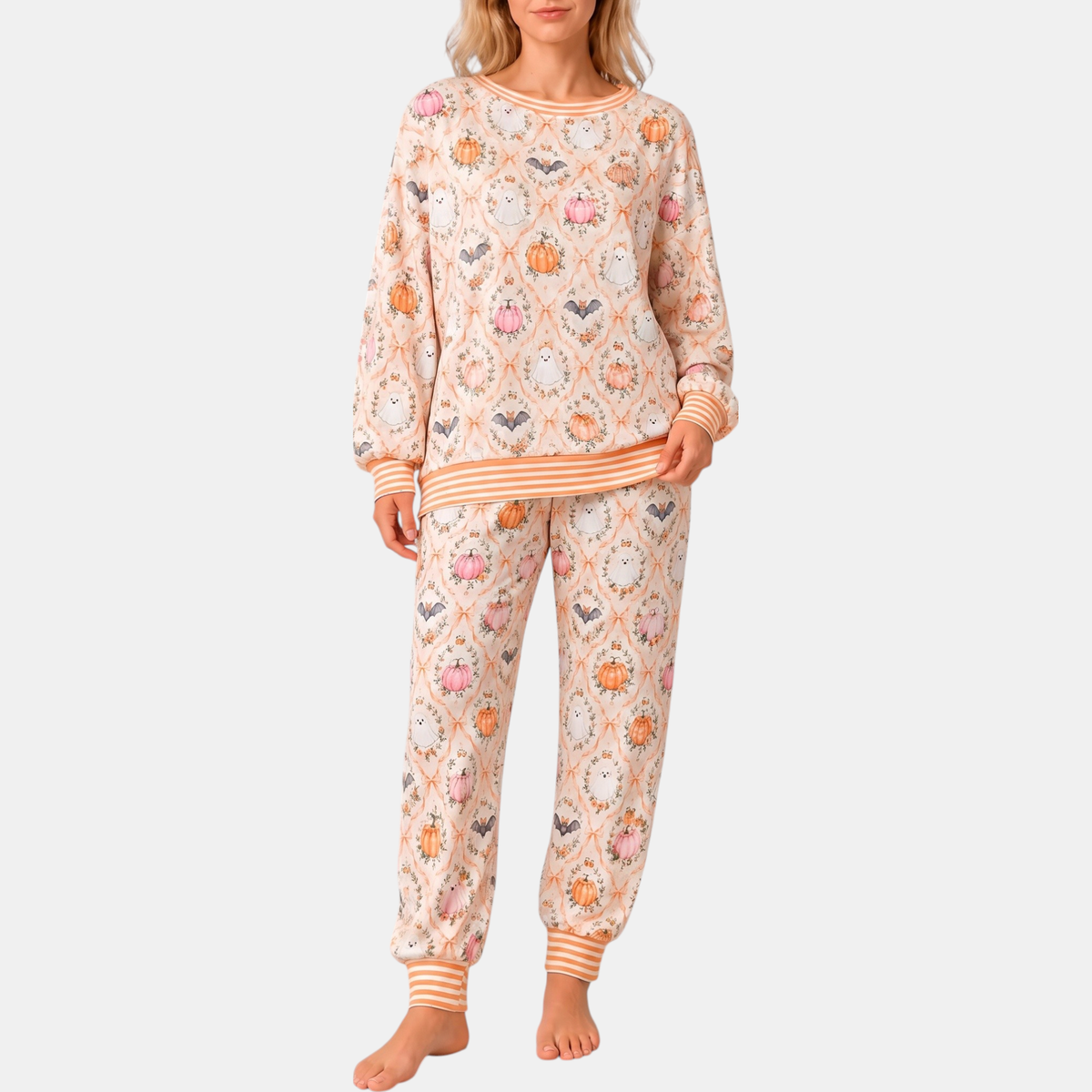 Women's Halloween Print Pajama Sets Long Sleeve Jogger Lounge Set