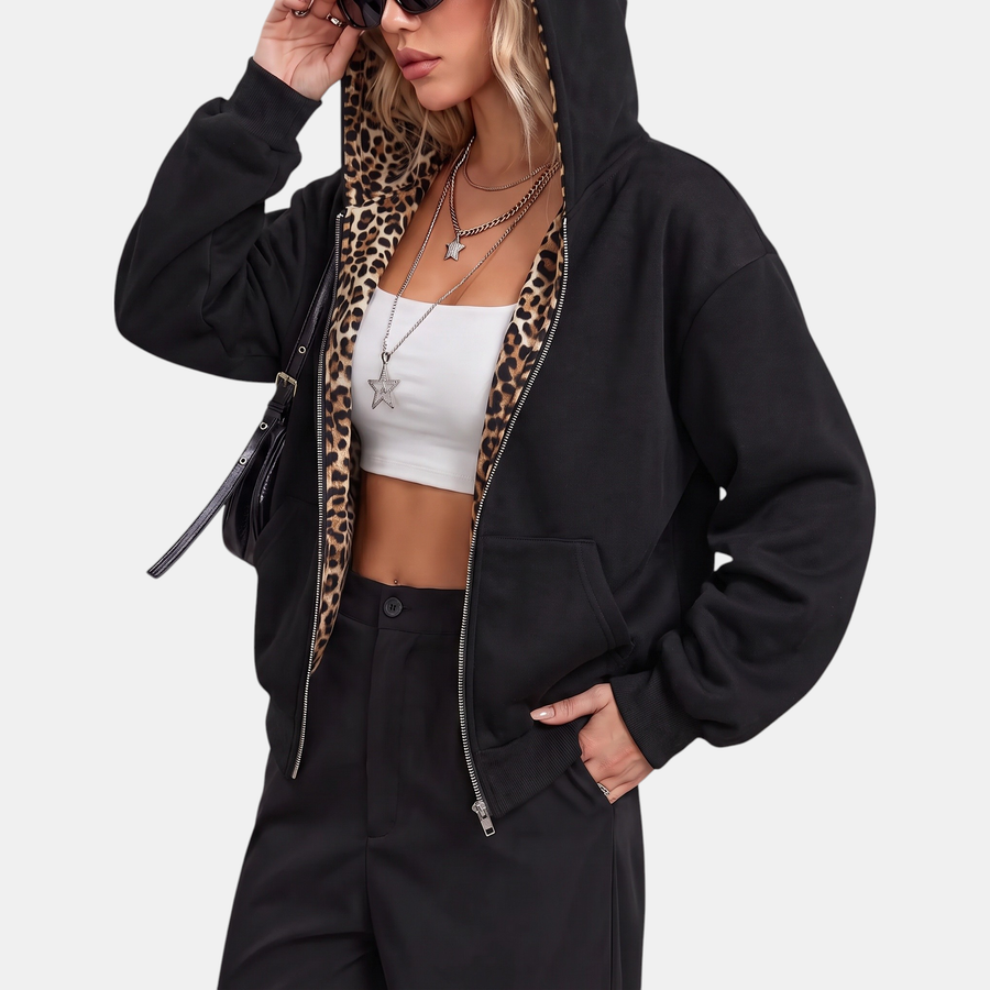 Women's Oversized Zip Up Hoodie with Fleece Lining Dropped Shoulder