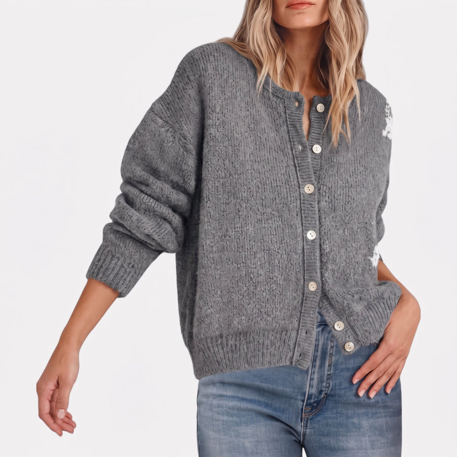 Women's Button Front Crewneck Cardigan Sweater Relaxed Fit