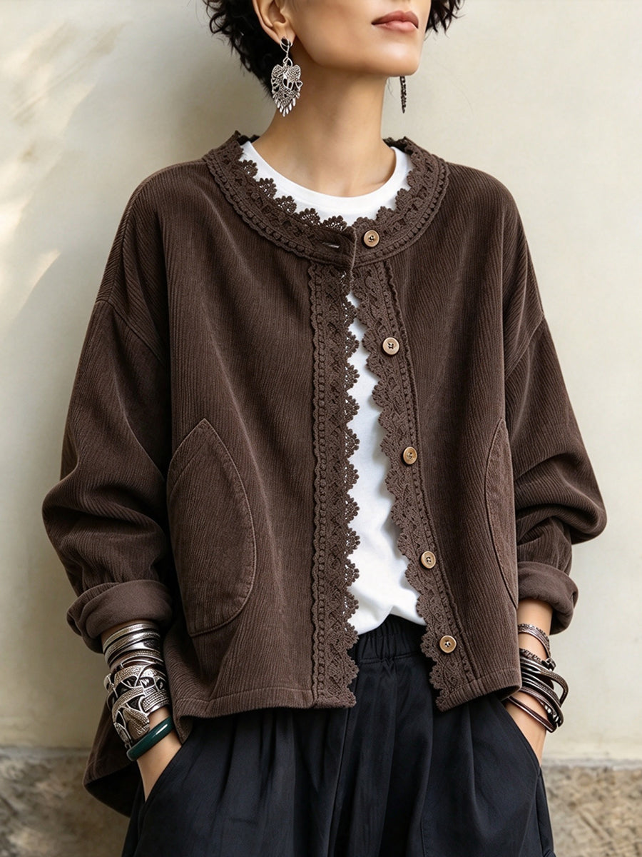 Maeve | Lace-Trim Corduroy Jacket